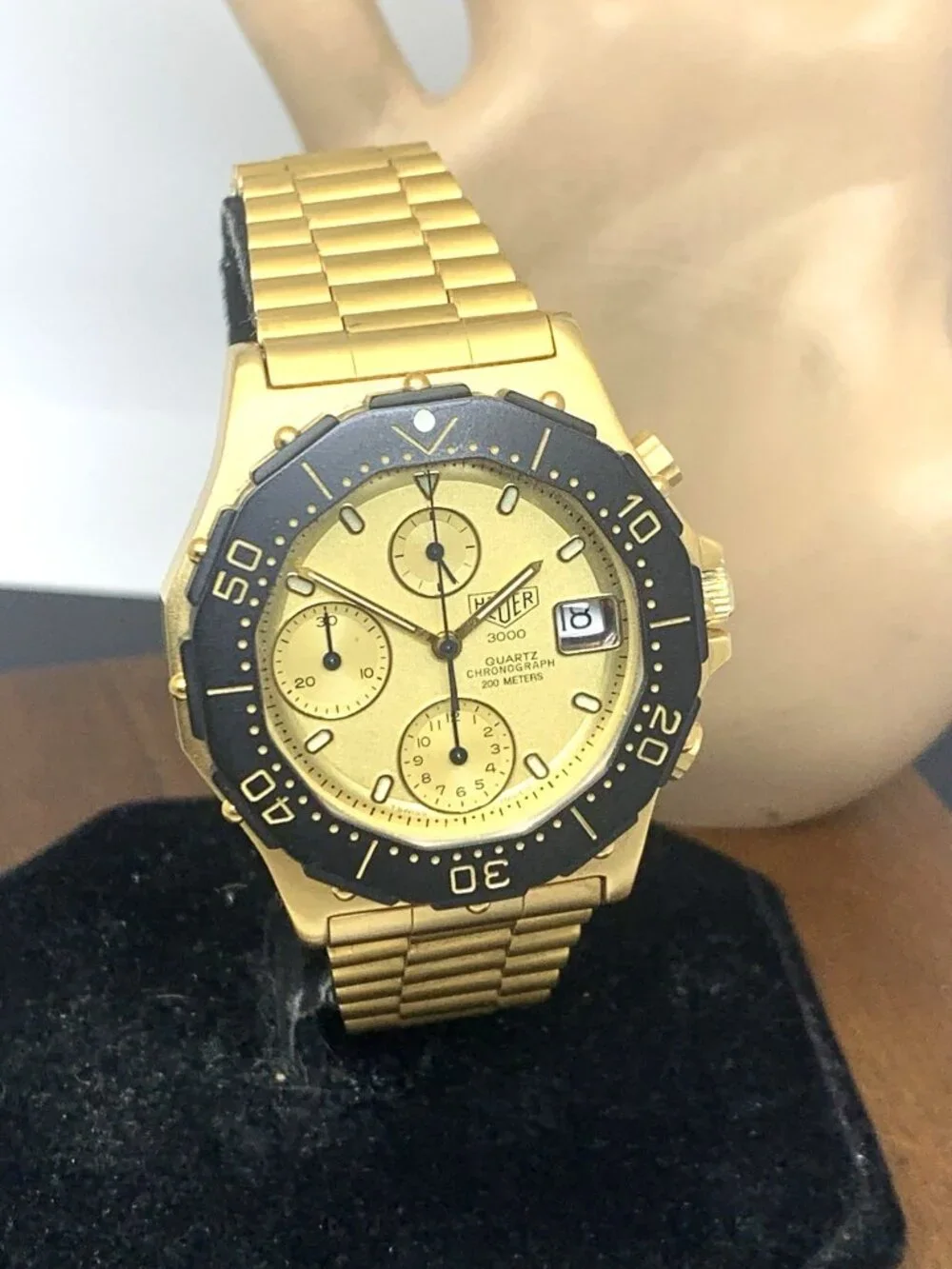 Heuer 3000 Pre Tag Men's Watch 237.406 Swiss Quartz Chronograph Gold Steel 38mm